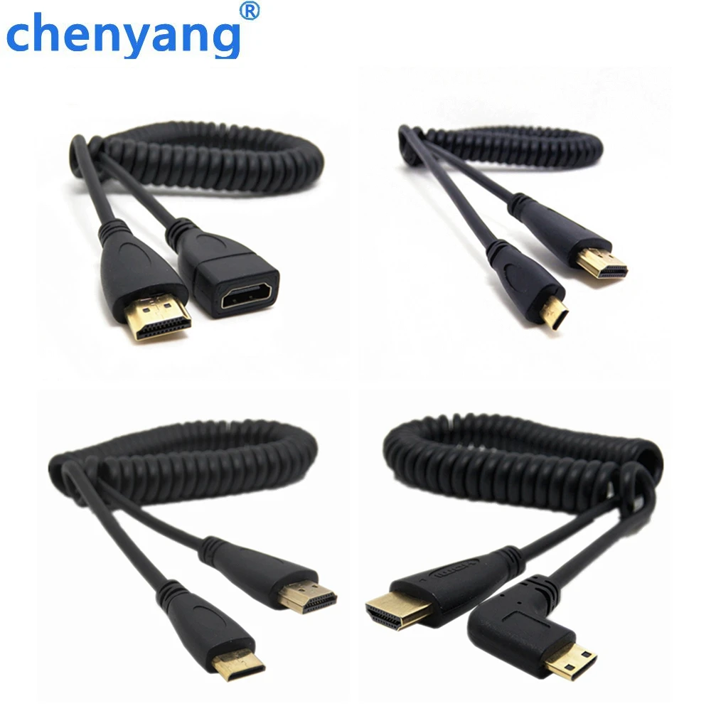 Бесплатная доставка гибкий кабель HDMI на прямой угол мини с пружиной V1.4 DSLR 0 5 м/1
