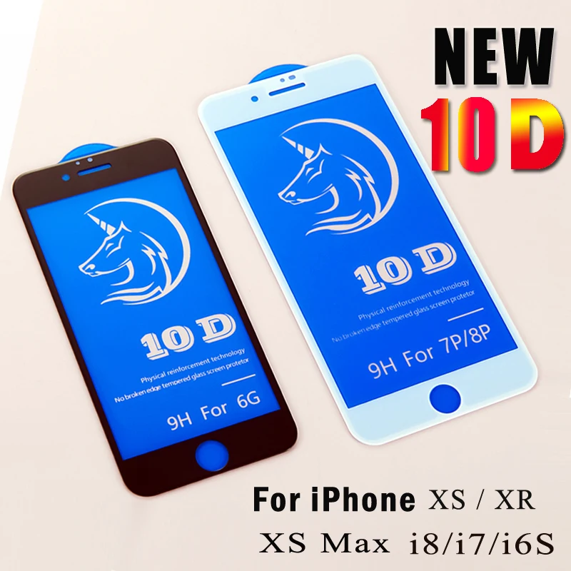 10D закаленное стекло для iPhone 7 X 8 6s Plus Защита экрана Стекло 6 полное покрытие пленка