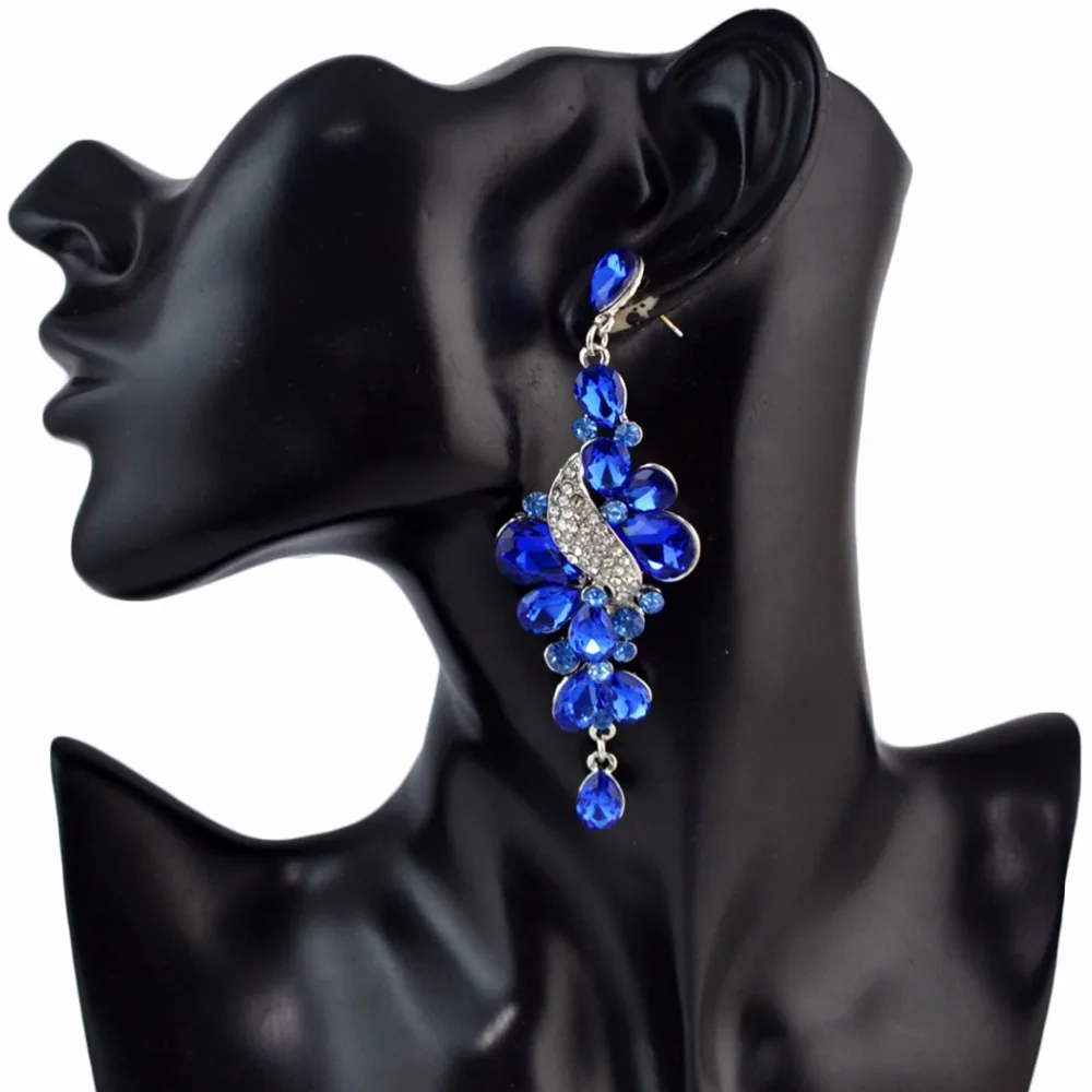 

Flower Bridal Wedding Earrings For Women Luxury Purple Blue Black Clear Crystal Long Drop Dangle Earrings Fringe Bijoux Jewelry