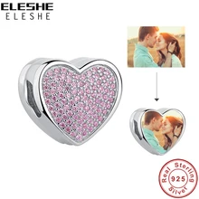 925 пробы серебряный шарм из бисера Розовый CZ романтическая любовь сердце талисманы подходят оригинальные браслеты персонализированные пользовательские фото DIY ювелирные изделия
