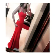 Neue Ankunft Einfache Und Sexy Spaghetti Strap Bodenlangen Abendkleid Backless Red Satin Kleid Frauen Abendkleider
