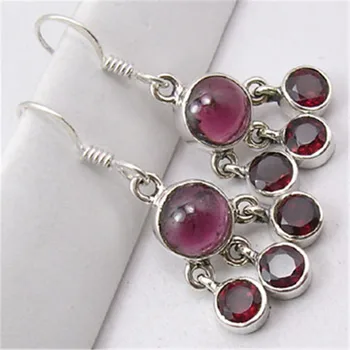 

Sterling GARNET AMETHYSTSS MOONSTONE LABRADORITE STONE Dangle Earrings 3.6CM