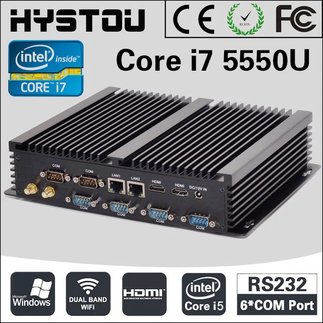 Платформа Intel nuc Core i7 5550U игровой компьютер безвентиляторный мини ПК 2 HDMI 2LAN 6 * RS232