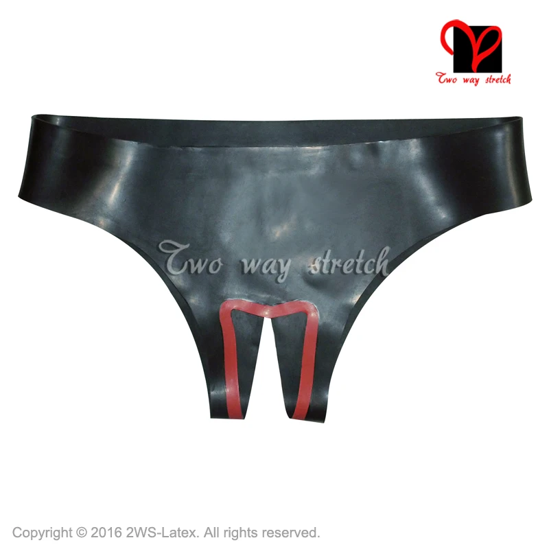 Black and red trims Sexy Latex underwear crotchless Rubber Briefs