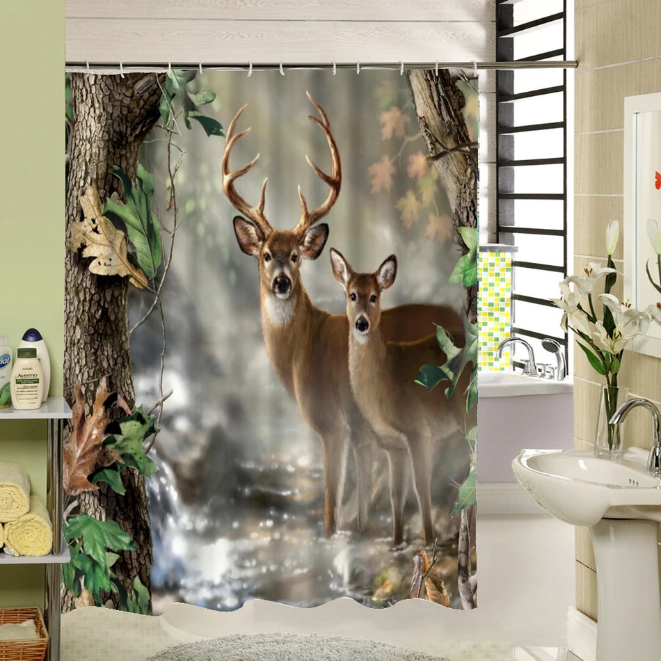 2017 New Forest Deer Shower Curtain Polyester 3d Bath Curtain Animal
