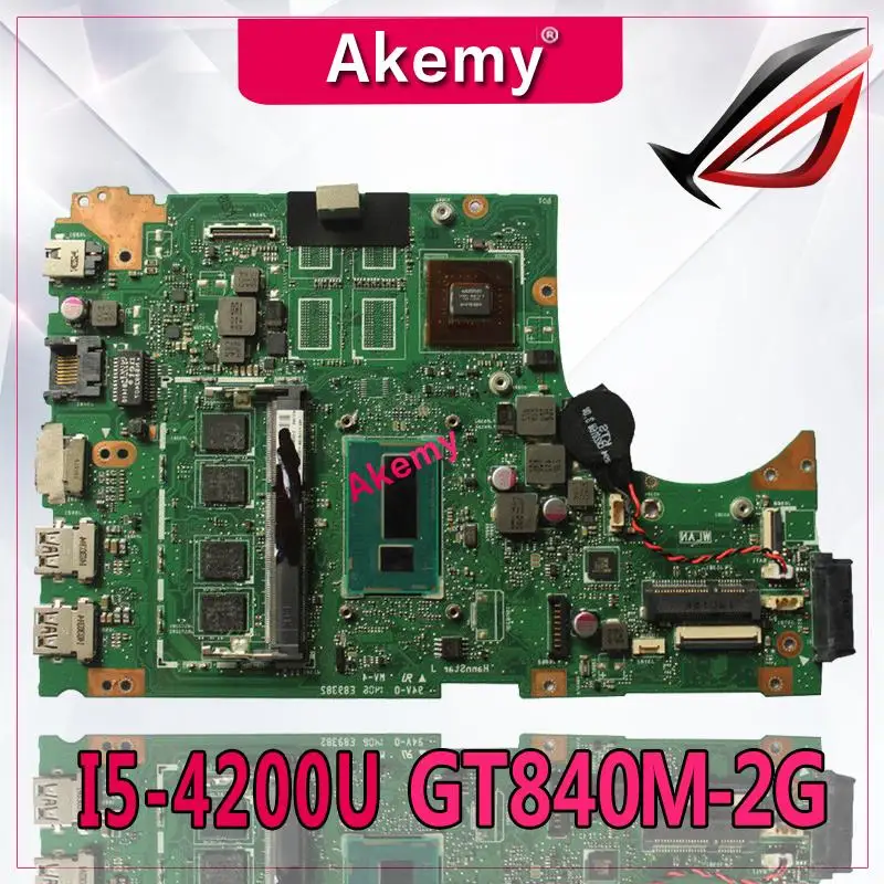 low cost Akemy S451LN Laptop motherboard I5-4200U GT840M For ASUS S451 S451L V451 V451L S451LN S451LB Test m