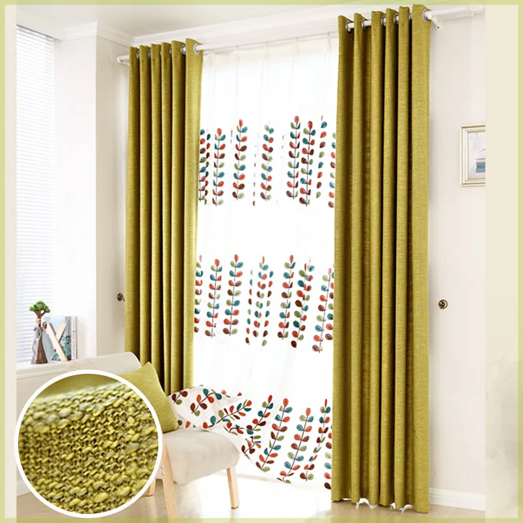 

Contracted Nordic Ike Pure Color Cotton and Linen Living Room Curtains Cloth High Blackout Shading one piece Quality