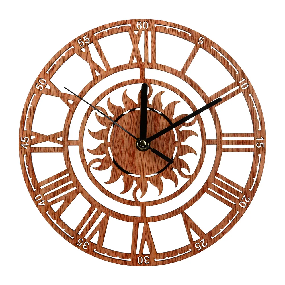 

Cafe Wooden Round Office Wall Clock Living Room Bar Home Decor Simple Quartz Battery Operated Retro Sun Gift Number