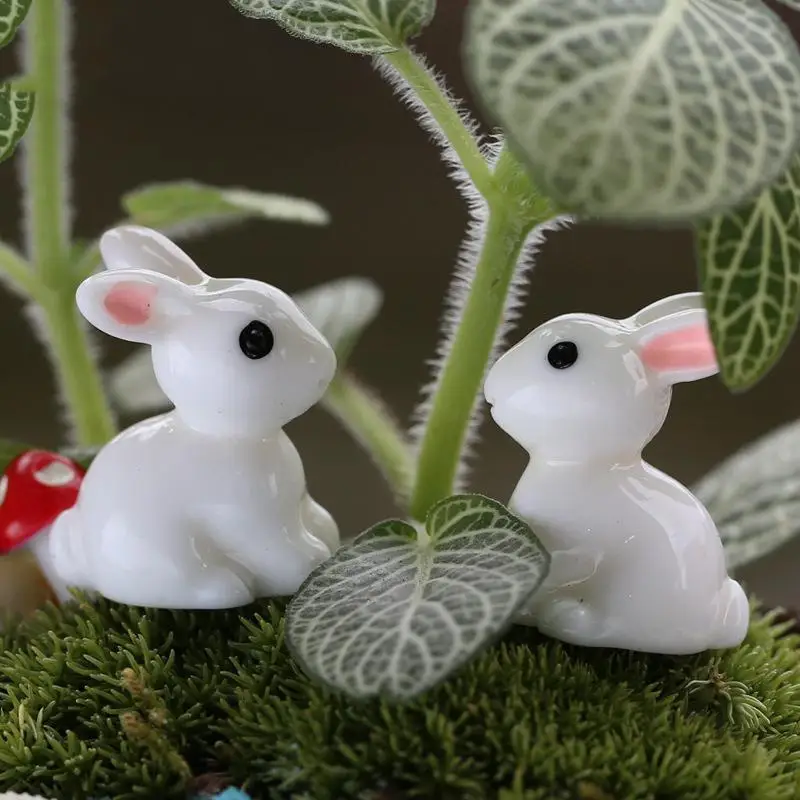 

1 Pair Mini Rabbit Ornament Miniature Figurine Plant Pot Garden Decor Toys Home Crafts Classic Art Collectible