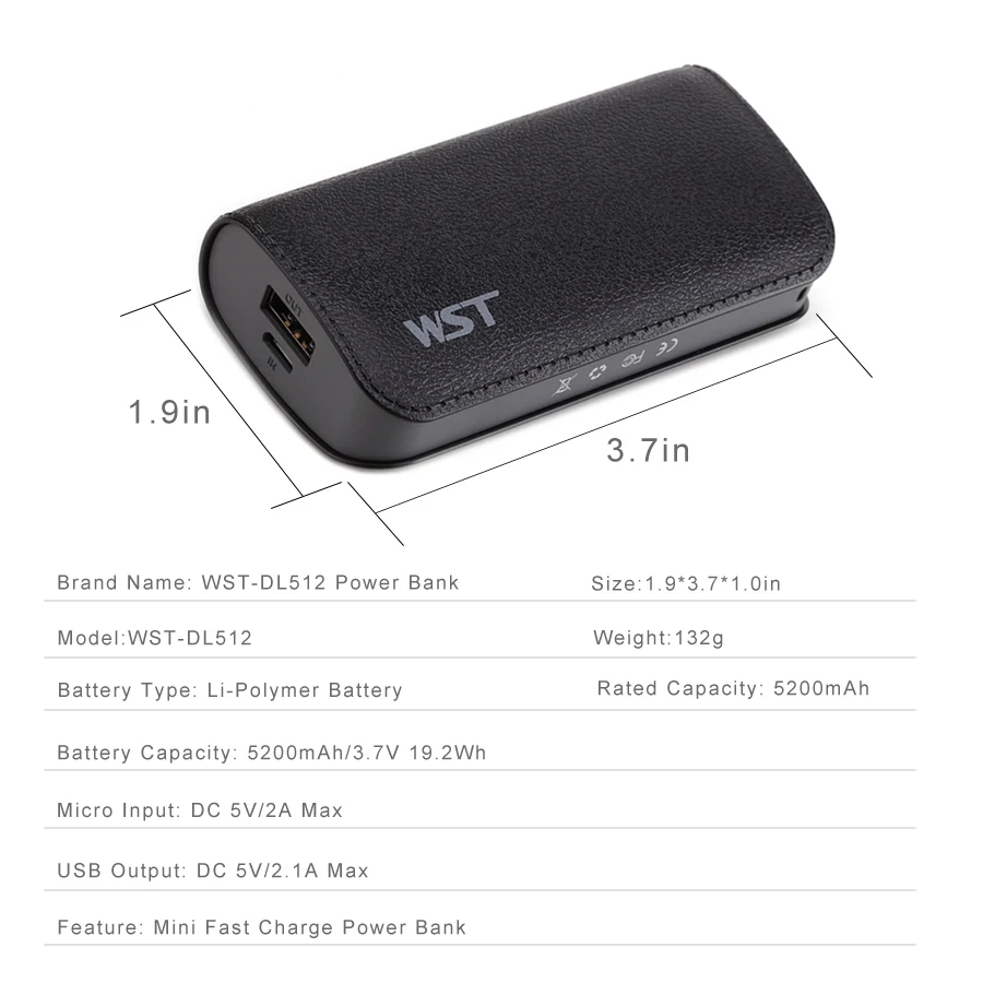 WST Portable Power Banks PoverBank Battery Pack Mobile External Battery Power Bank For iPhone 6 Samsung Phone 5200mAh Powerbank