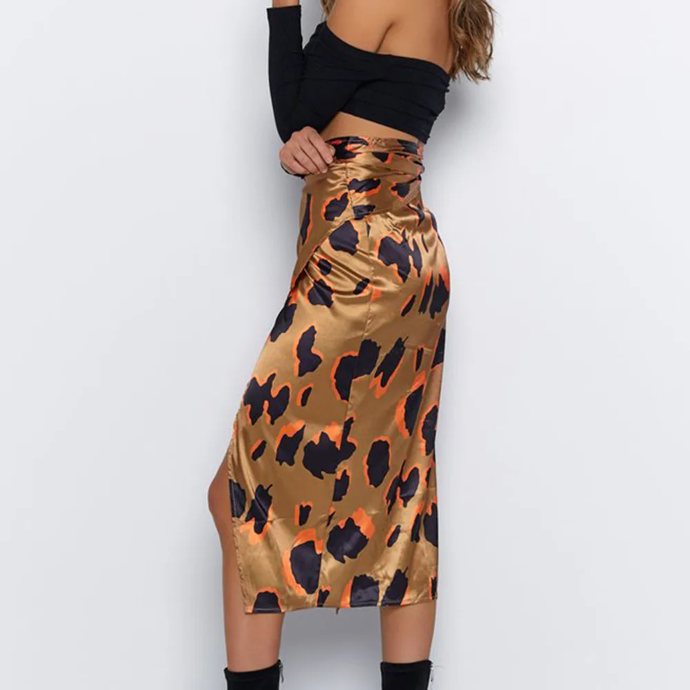 Необычный Бандаж с вырезами до середины икры Юбки Женские Модные леопардовые печати высокая талия шифон юбка