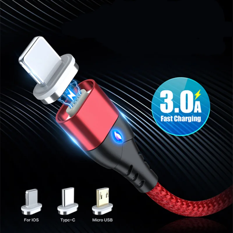

LED Magnetic USB Charging Cable For iPhone XS XR 8 7 6 & USB Type C Cable & Micro USB Sync Cable For Samsung Xiaomi Huawei USB C