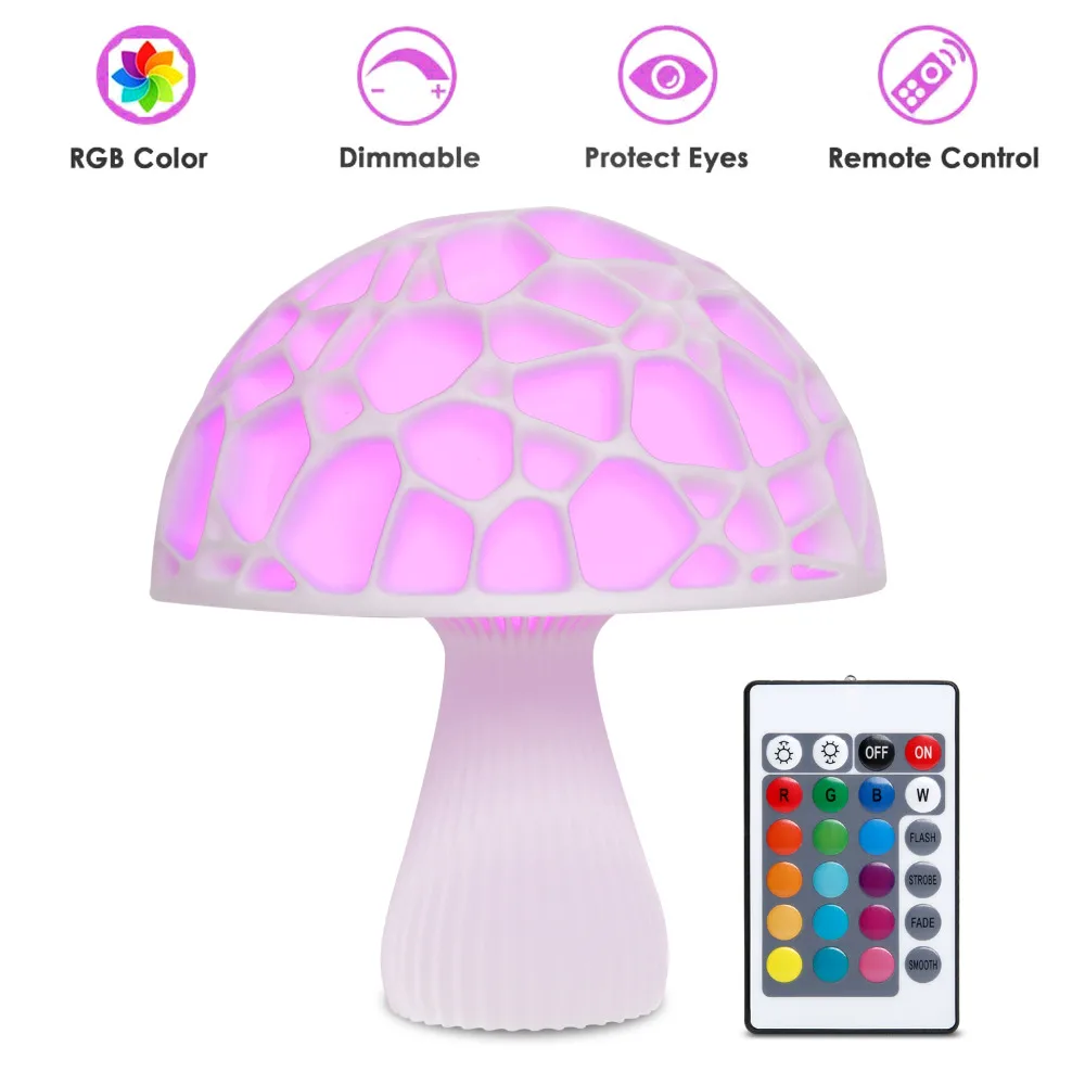 Светодиодный светодио дный ночник Rgb 3D принт гриб лампа Usb перезарядка