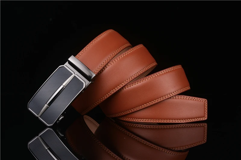 Plyesxale Men Leather Belt Automatic Buckle Mens Belt For Jeans Fashion Brand Brown Mens Belts Luxury Genuine Leather G43