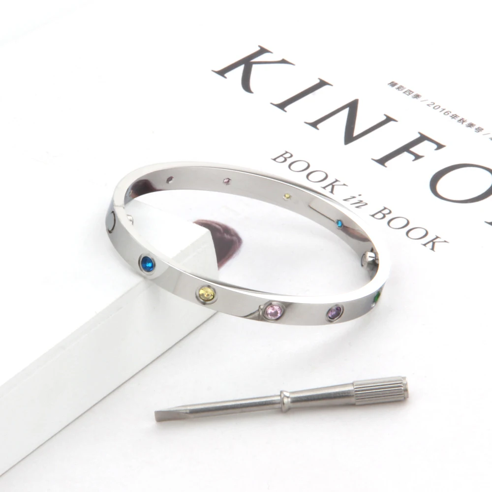 Buy Titanium Steel Colorful Stone Carter Love Bangle for Women Men Screwdriver I LOVE YOU Screw Bracelets Femme Pulseira Feminina