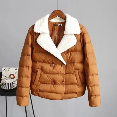 TAJIYANE модный дизайн Весна и зима корейский овечий воротник Женская куртка Короткая Повседневная однотонная женская куртка S-XL LD034 - Цвет: Camamel