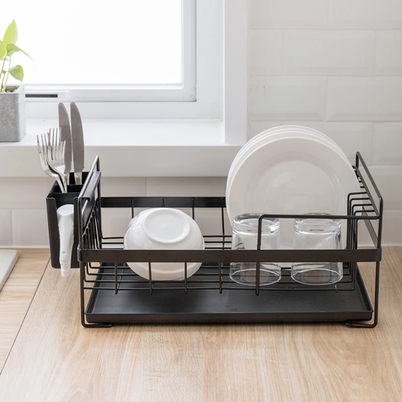 

050 Iron Single Layer Large Capacity Drainage Receiving Frame with Chopsticks Tube Bowl and Disk kitchen storage rack 41*28*19cm