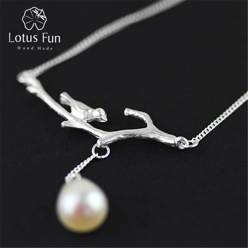 

Lotus Fun Real 925 Sterling Silver Natural Pearl Handmade Fine Jewelry Novelty Bird Necklace with Pendant for Women Collier