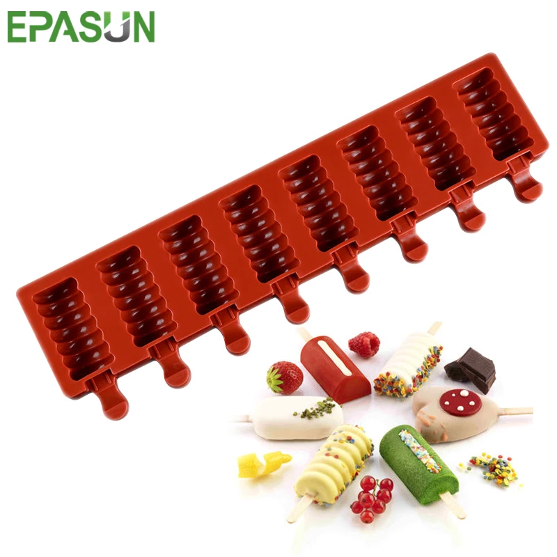 

New 8 Cells Ice Cream Mold Popsicle Juice Silicone Maker Moulds Silicon With Candy Bar Form Lolly Frozen Ice Cube Pop Tray