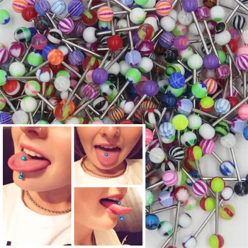 

5PCS Colorful Random Stainless Steel Acrylic Ball Barbell Tongue Button Ring Bar Surgical Piercing Sexy Body Jewelry For Women