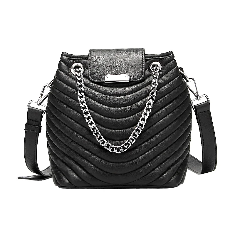 

2019 Bag Women Tote Bag Shoulder Bags Bucket Bag Large Capacity Single Shoulder Soft Pu Striped Zipper & Hasp High Quality