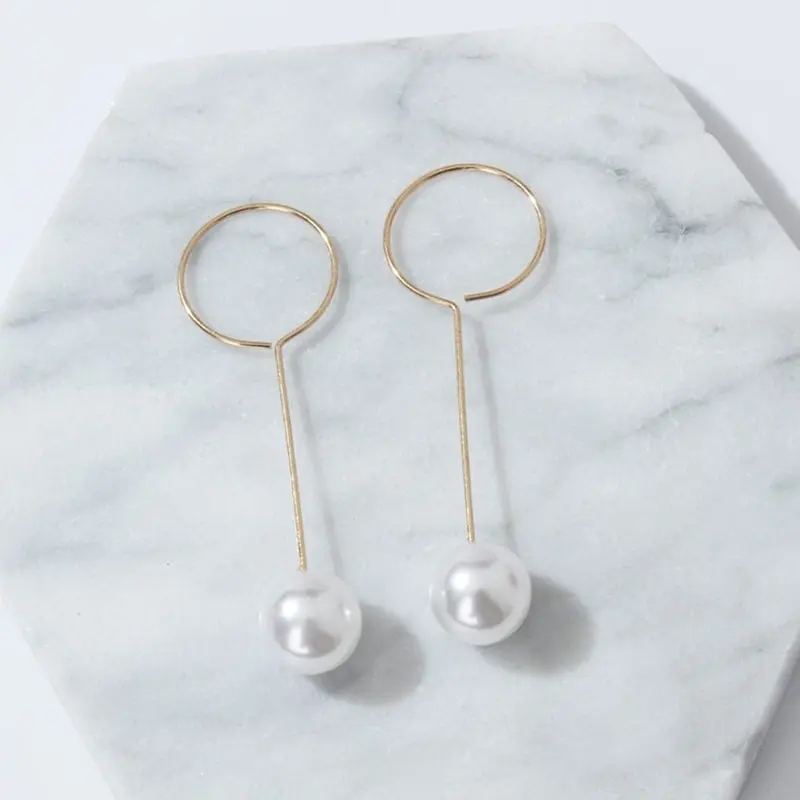

ZCHLGR Trendy Elegant Created Big Simulated Pearl Long Earrings Pearls String Statement Drop Earrings For Wedding Party Gift