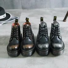 Женские Кожаные Ботинки martin; женские мотоботы в английском стиле; ботинки на толстой платформе; женские ботильоны