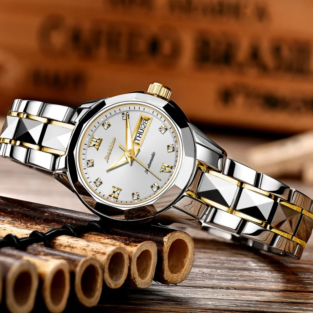 JSDUN, белый бриллиант, маленький циферблат, элегантные женские часы, автоматические механические часы, женские сапфировые водонепроницаемые женские часы, подарки