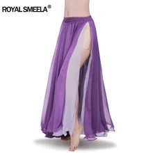 Новая Большая полная юбка для танца живота, профессиональное расширительное платье для танца живота, костюм для выступлений, 2 слота, двойной цвет, топ, шифоновые юбки