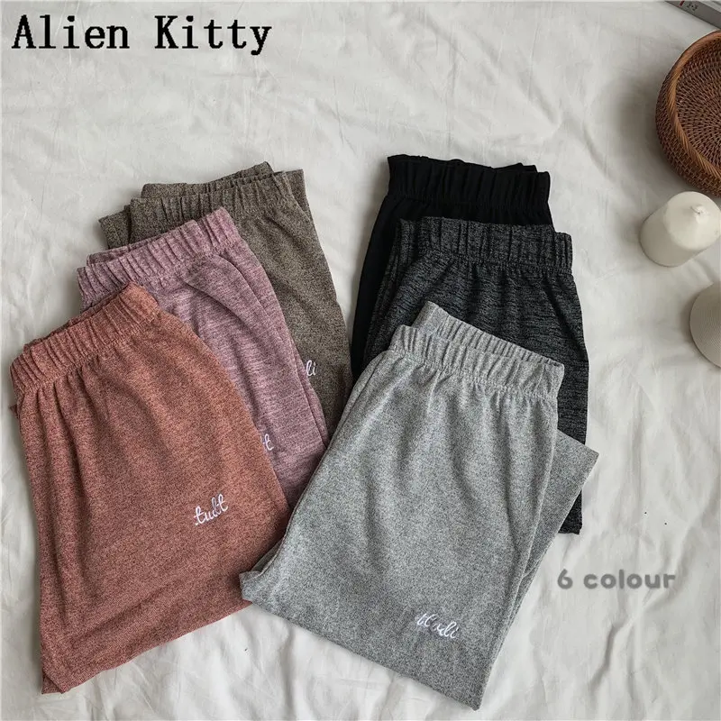

Alien Kitty 2019 New Elastic Embroidery Letters High Waist Casual Simple Loose Hot Free Straight Women Pencil Pants 6 Colors