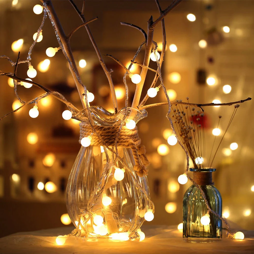 Сказочная гирлянда 1,5 м, 3 м, 6 м, 10 м, светодиодный гирлянда с шариками, водонепроницаемая Гирлянда для рождественской елки, свадьбы, домашнего интерьера, на батарейках