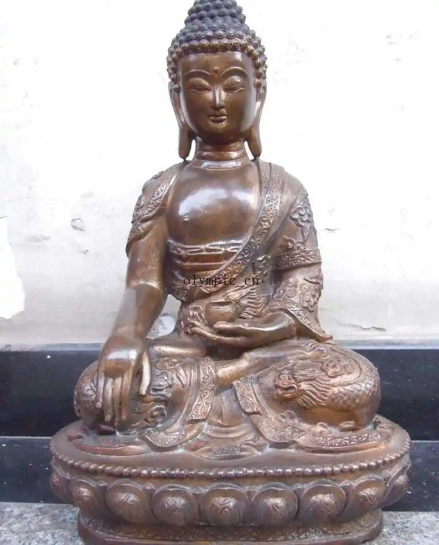 

20" China bronze gild carved Buddhism dragon Medicine Buddha Sculpture statue