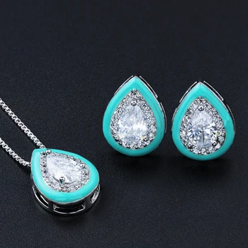 

Newranos Enamel Jewelry Sets Water Drop Cubic Zirconia Pendant Necklace & Stud Earrings Sets for Women Fashion Jewelry SQM002562