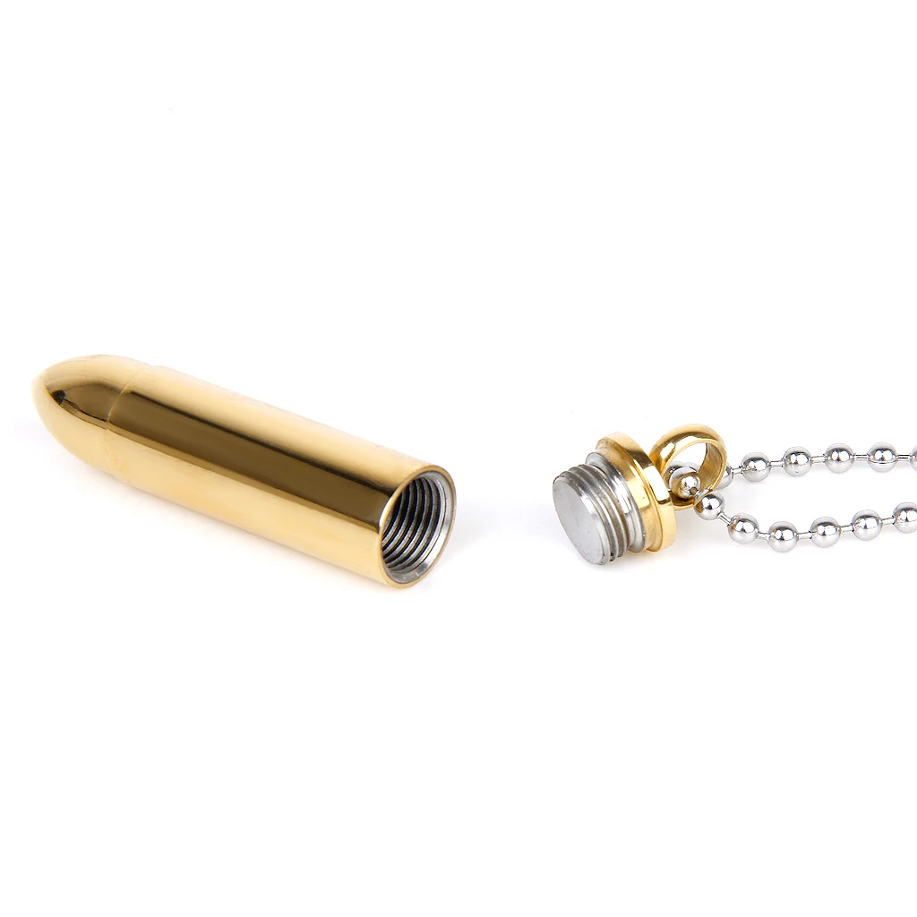 Mens Womens Stainless Steel Bullet Necklace Pendant Cremation Urn Jewelry