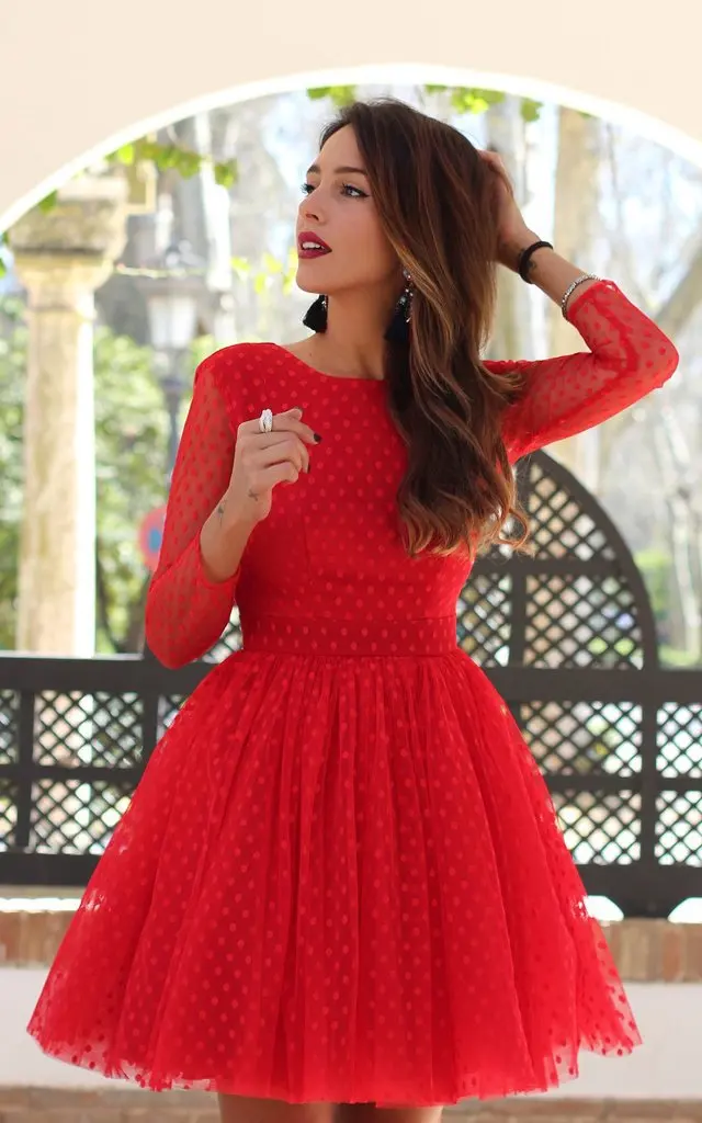 Red robe ceremonie femme sukienka сексуальным вырезом на спине и 3/4 с длинным рукавом в горошек