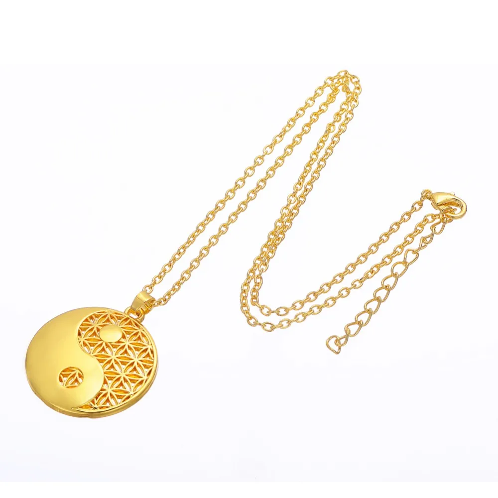 Моя форма дропшиппинг золотой цвет круглой формы кулон цветок жизни религиозное ожерелье Инь Янь женские ювелирные изделия рождественские подарки
