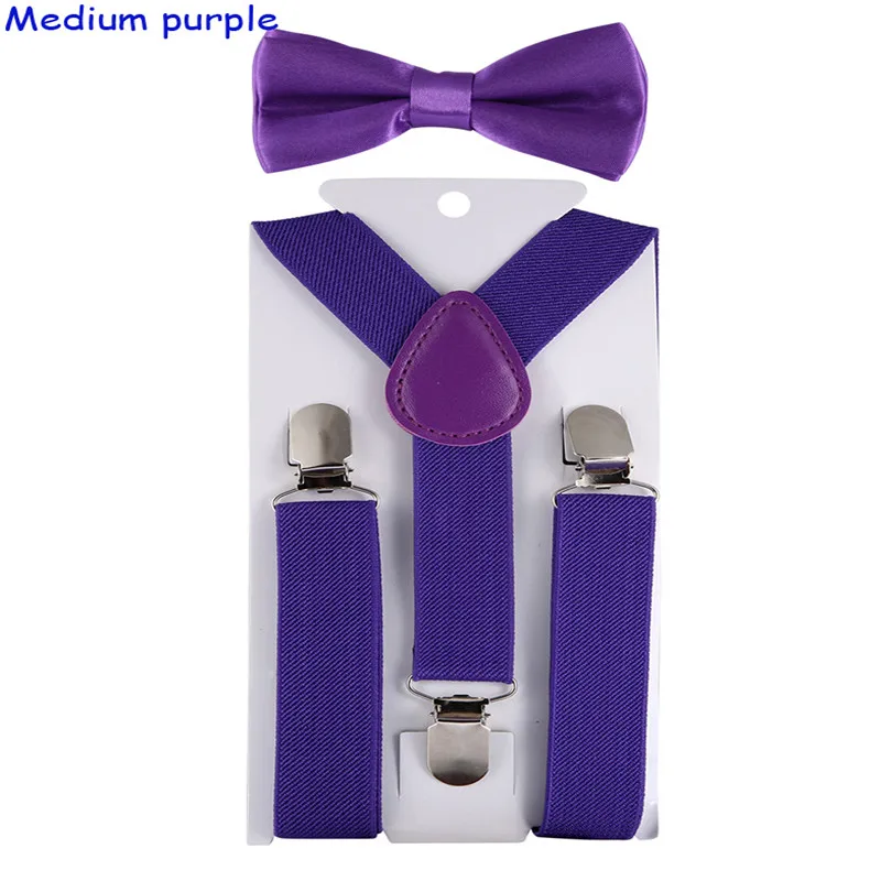 Dark Purple 2 Детские регулируемые эластичные подтяжки с галстуком-бабочкой, брекеты для мальчиков и девочек, подтяжки, Детские свадебные галстуки, аксессуары, Детский комплект с галстуком-бабочкой - Цвет: Dark Purple 2