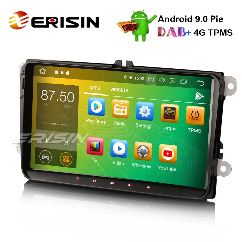 Erisin ES7918V 9" Android9.0 Car Stereo DAB+ OPS GPS 4G TPMS For VW Passat Golf Touran Eos Jetta