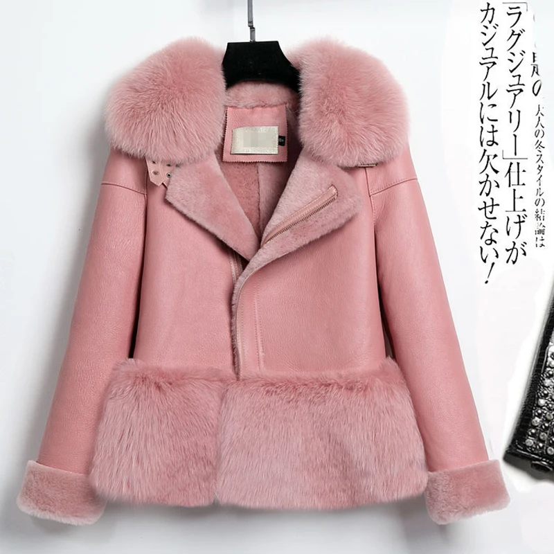 Real Fur Coat Women Pink Coat Winter 