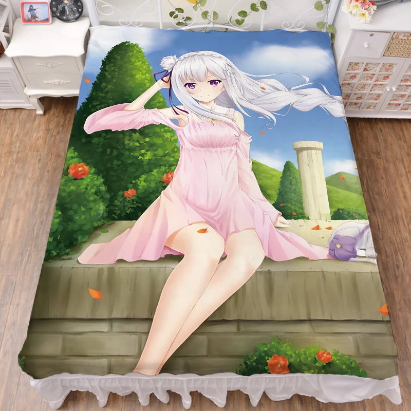 Новое обновление аниме Re Zero Hajimeru Isekai Seikatsu сексуальная девушка персонаж Эмилия кровать из молочного волокна простыня и фланелевое одеяло 150x200 - Цвет: 6