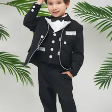 Красивые черные костюмы модный комплект одежды для детей, костюмы для мальчиков на свадьбу классический деловой Блейзер крутой милый(пиджак+ брюки+ галстук-бабочка+ жилет