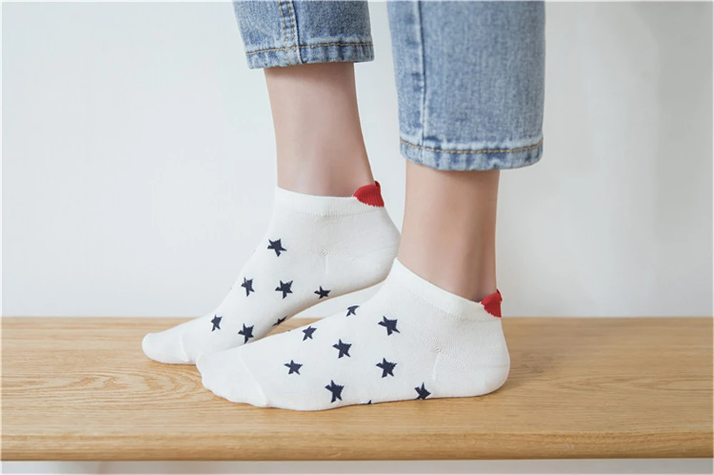 Модные женские туфли Kawaii 3D сердце носки с ушками Милые простые свежие женские носки с полосой точки звезды большие глаза 3D сердце любовь