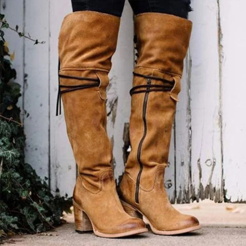 

2018 New Women Over The Knee Boots Warm Suede Thigh Square High Heel Fashion Comfortable Female Winter Yellow Black High Boot