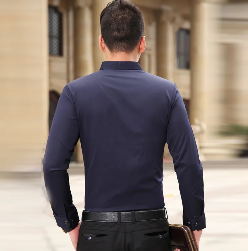 Новое поступление 2017, деловая Повседневная однотонная мужская рубашка с длинным рукавом, Высококачественная моющаяся и износостойкая