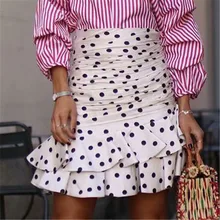 Женская милая шикарная белая юбка в горошек с принтом falda mujer, асимметричный дизайн с оборками, винтажные Женские повседневные летние мини-юбки