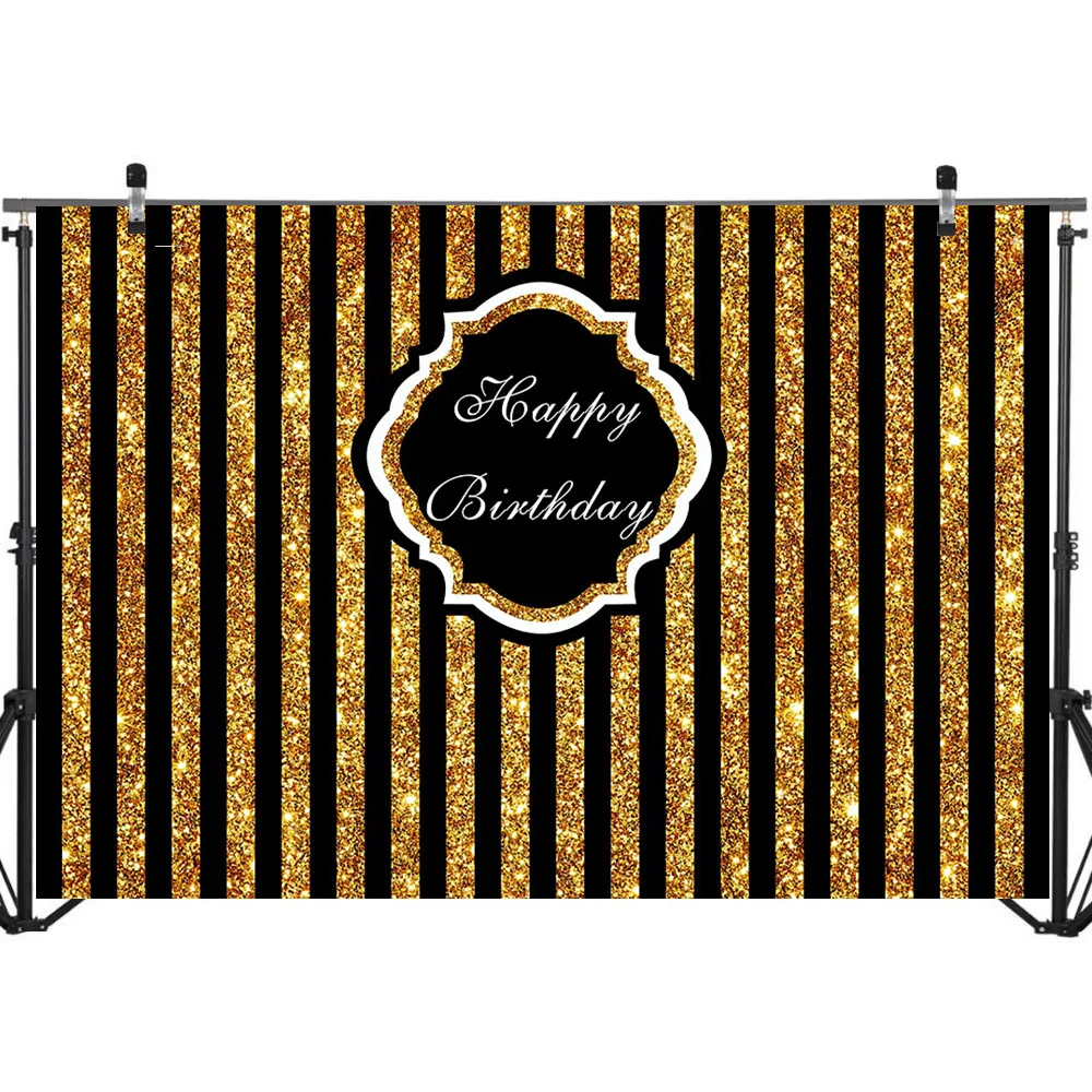 NeoBack с днем рождения фон черный и золотой полосой фон для фотосъемки на день рождения пользовательский текст виниловые фотографии фоны