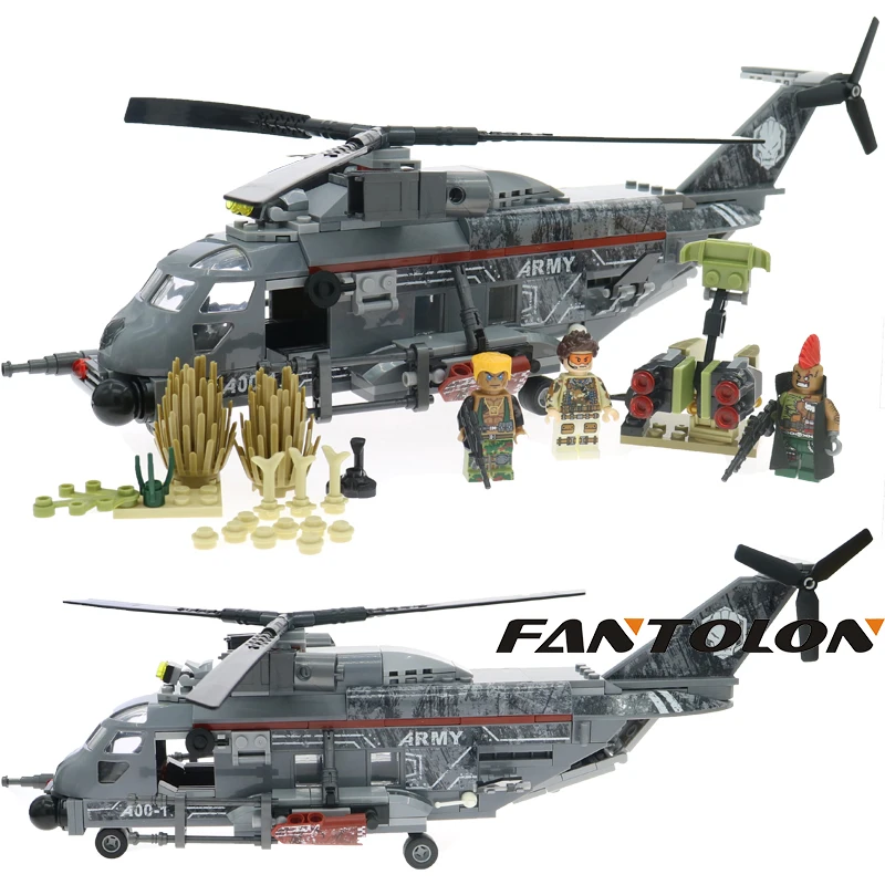 

Laing Commando Military Action Figures Fighter Loader Model Building Blocks Helicopter Forces War Brick Toys For Children 340Pcs