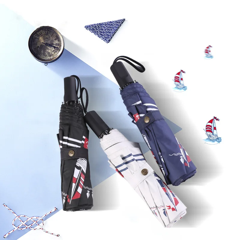 YADA Creative Sailboat&Stripe Umbrella uv Sunny&Rainy Folding Umbrella For Women Windproof Designer Sail Pattern Umbrellas YS681