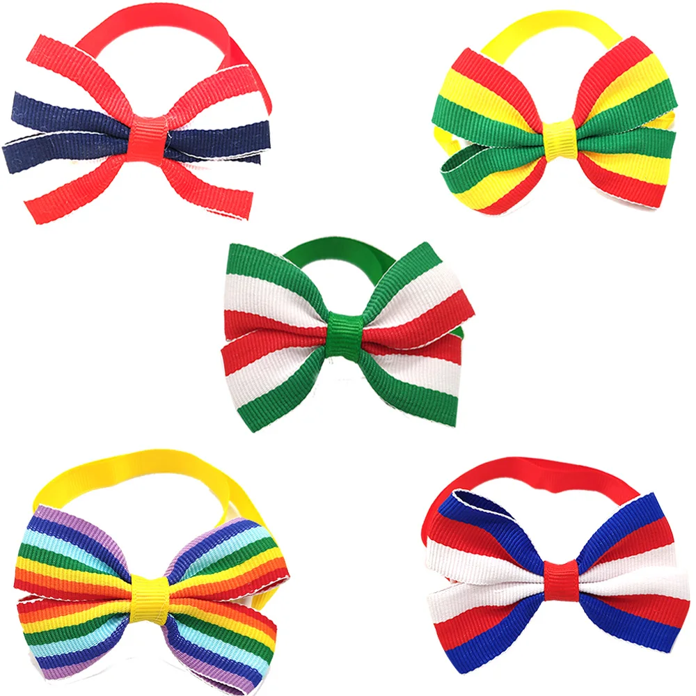 

50 Pcs Pet Dog Bow TieHandmade Mix Color Cloth Stripe Style Dog Cat Bow Tie Adjustable Collar Necktie Pet Grooming Accessories