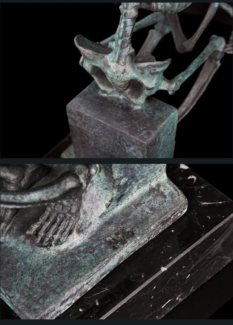 ATLIE Классическая Бронзовая скульптура Мыслитель Скелет статуя абстрактная зеленая Статуэтка Современная коллекция искусства